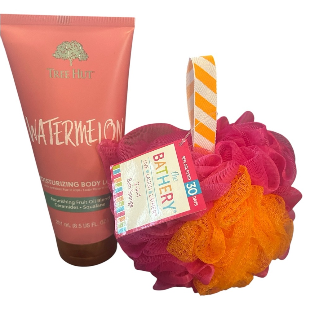 Tree Hut Watermelon Moisturizing Body Lotion with Bath Sponge - Pink and Orange